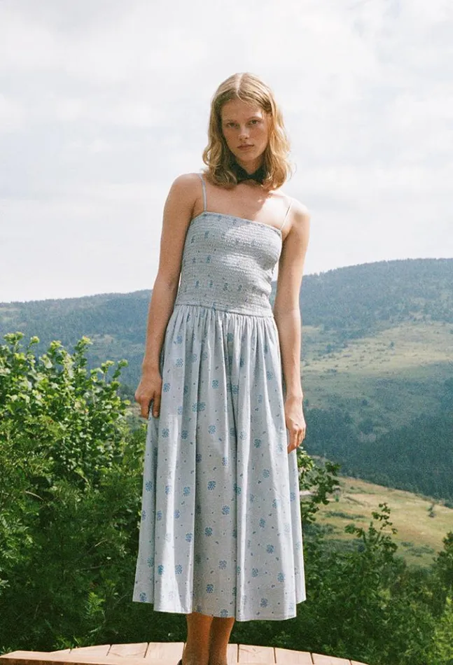 Mael Blue Printed Cotton Midi Dress Women Ciao Lucia Long Dresses