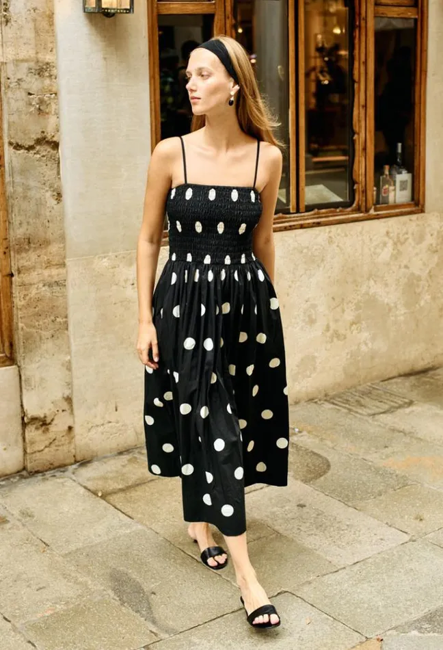 Mael Smocked Polka Dot Midi Dress Women Ciao Lucia Long Dresses