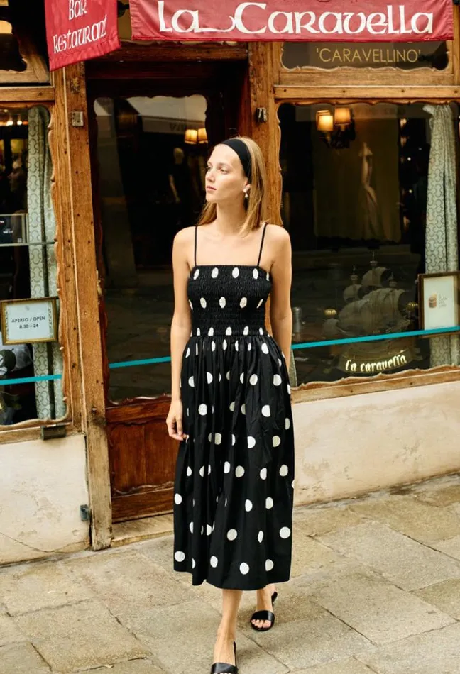 Mael Smocked Polka Dot Midi Dress Women Ciao Lucia Long Dresses