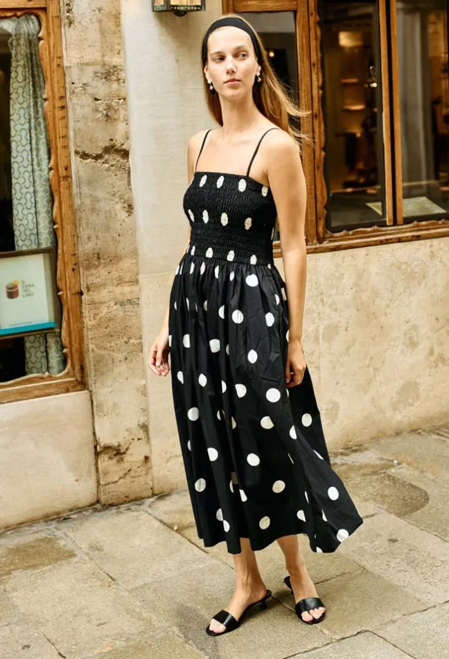 Mael Smocked Polka Dot Midi Dress Women Ciao Lucia Long Dresses