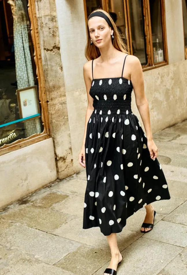 Mael Smocked Polka Dot Midi Dress Women Ciao Lucia Long Dresses