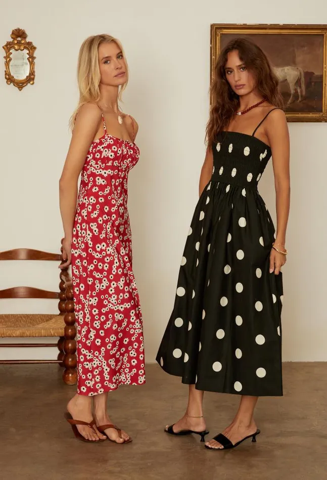Mael Smocked Polka Dot Midi Dress Women Ciao Lucia Long Dresses