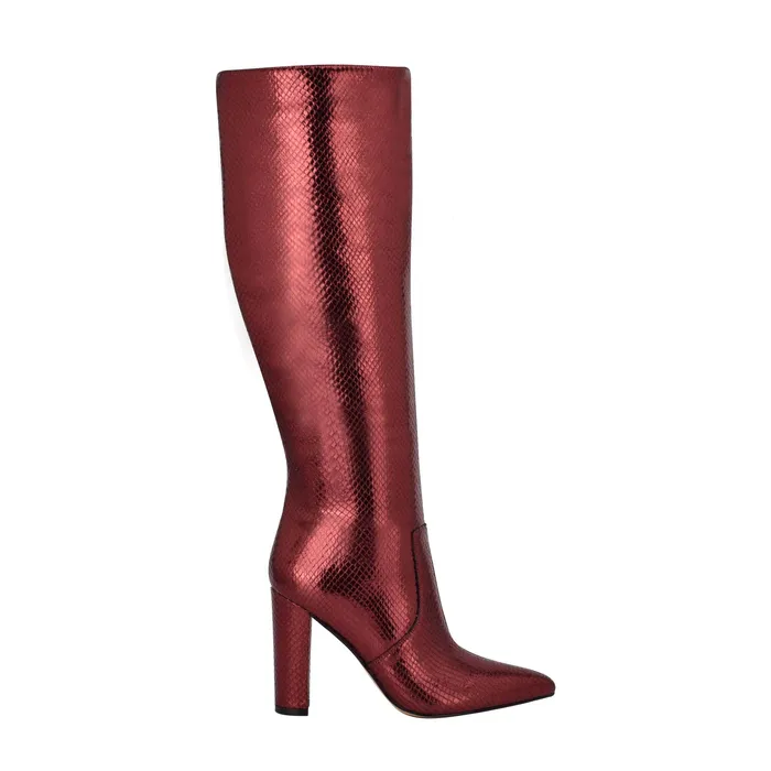 Marc Fisher Giancarlo Heeled Boot Red Snake Suede Women Boots