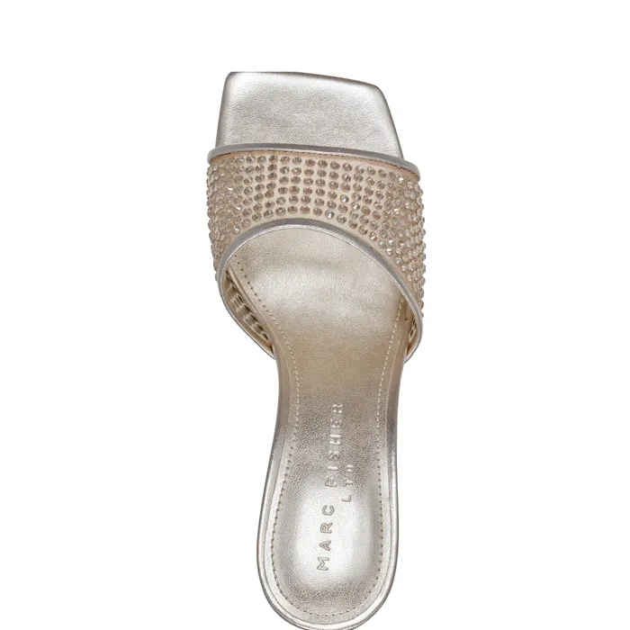 Marc Fisher Mules and Slides Women Delaney Studded Slide Sandal Platino Leather