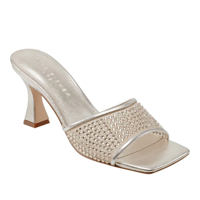 Marc Fisher Mules and Slides Women Delaney Studded Slide Sandal Platino Leather