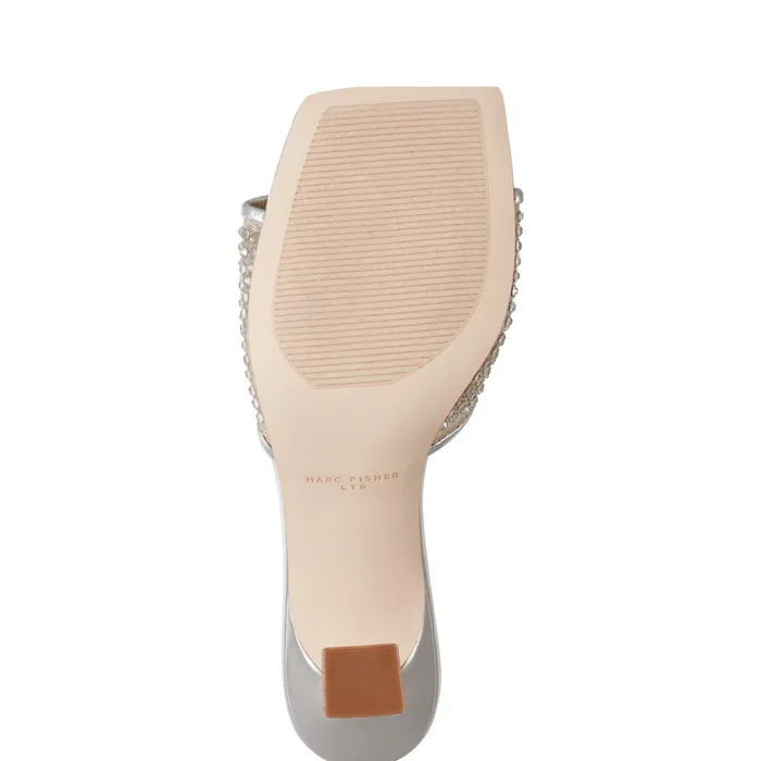 Marc Fisher Mules and Slides Women Delaney Studded Slide Sandal Platino Leather
