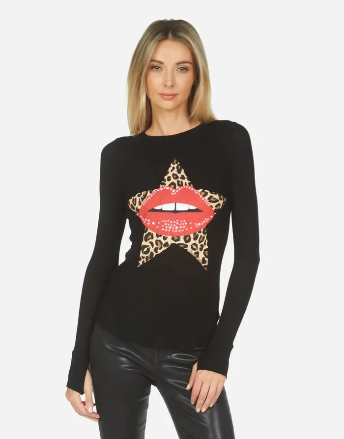 McKinley Leopard Star Lip Black Women Lauren Moshi Long Sleeve