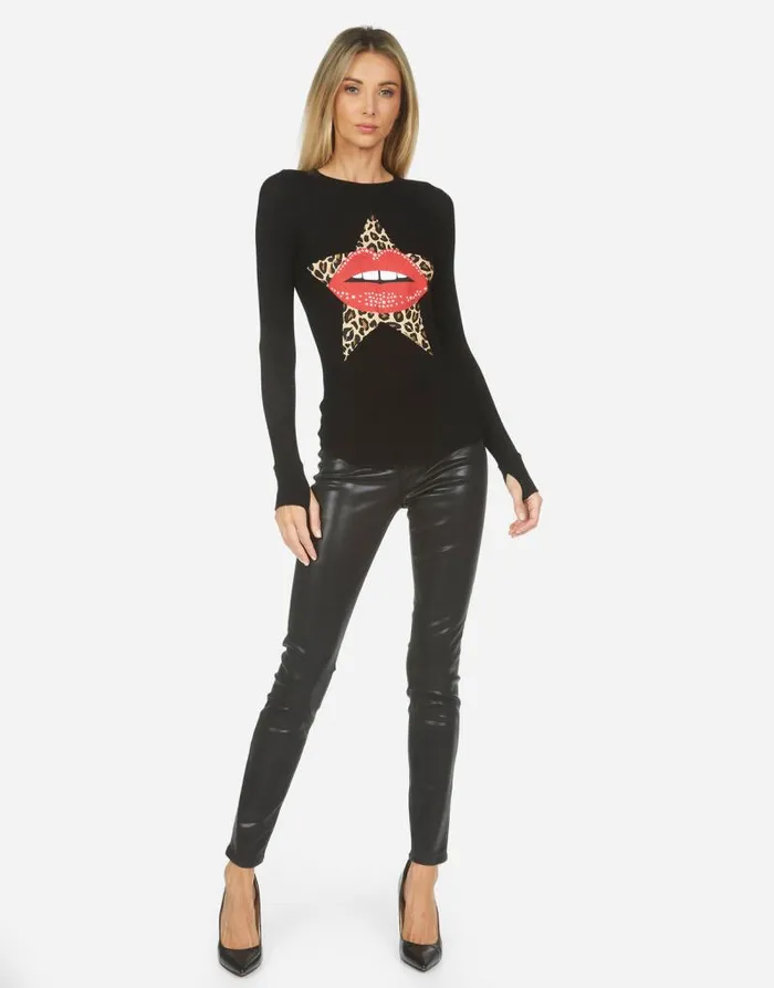 McKinley Leopard Star Lip Black Women Lauren Moshi Long Sleeve
