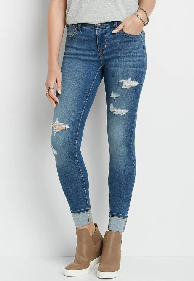Medium Destructed Cuffed Jegging Made With RepreveandReg Women Maurices Jeans