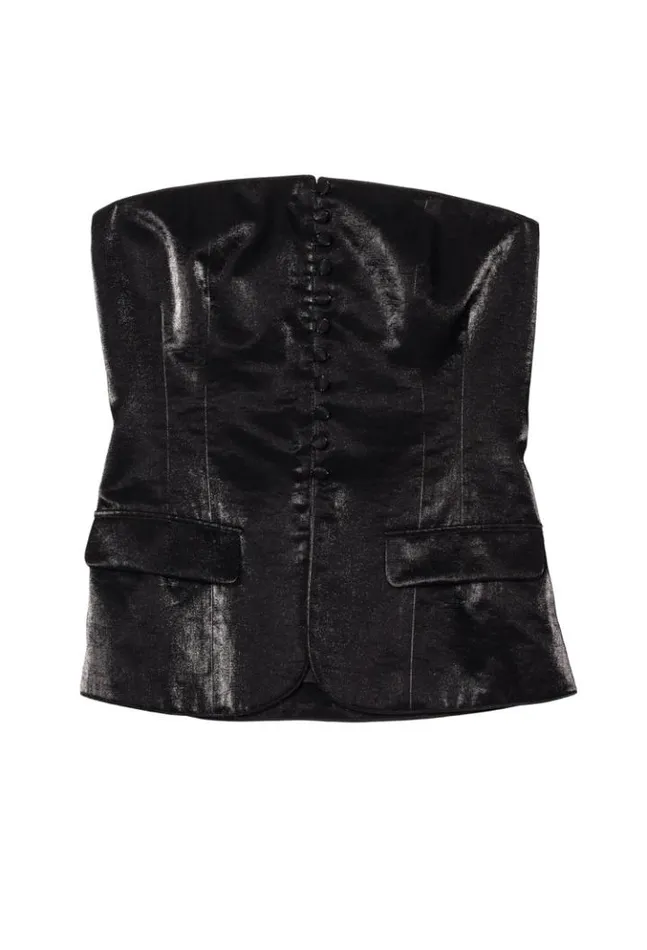 Melodie Black Taffeta Strapless Top Women Ciao Lucia Sleeveless Tops