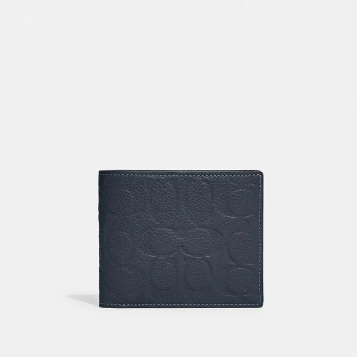 Men 3 In 1 Wallet In Signature Leather Dark Denim Coach Billfolds