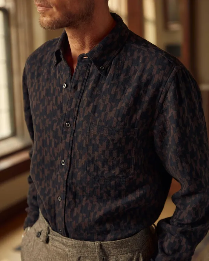 Men Baselines Jacquard Tuscumbia Shirt Blackbrown Billy Reid Shirting