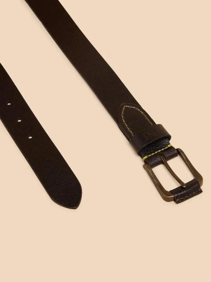 Men BELTS White Stuff Leather Buckle Belt Pure Black