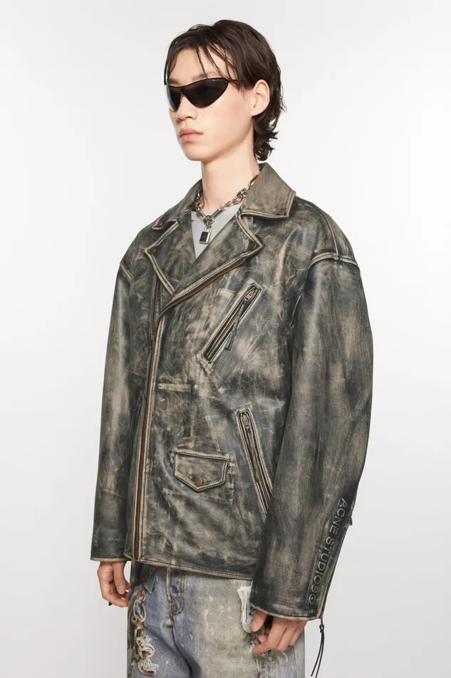 Men Biker Leather Jacket Black Acne Studios Outerwear
