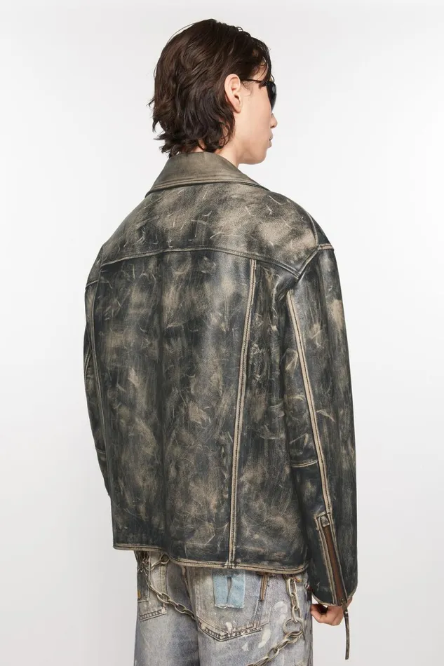Men Biker Leather Jacket Black Acne Studios Outerwear