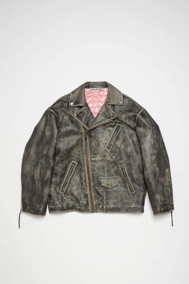 Men Biker Leather Jacket Black Acne Studios Outerwear