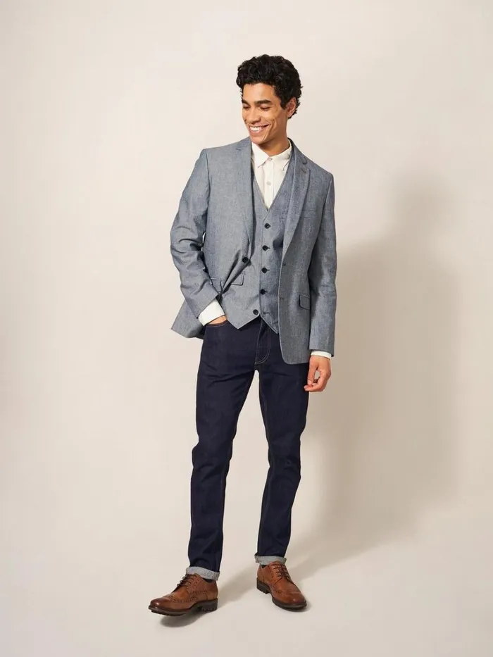 Men BLAZERS White Stuff Heath Chambray Blazer Chambray Blue
