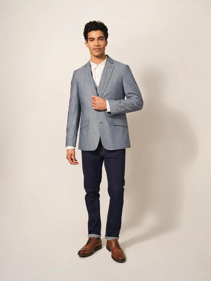 Men BLAZERS White Stuff Heath Chambray Blazer Chambray Blue