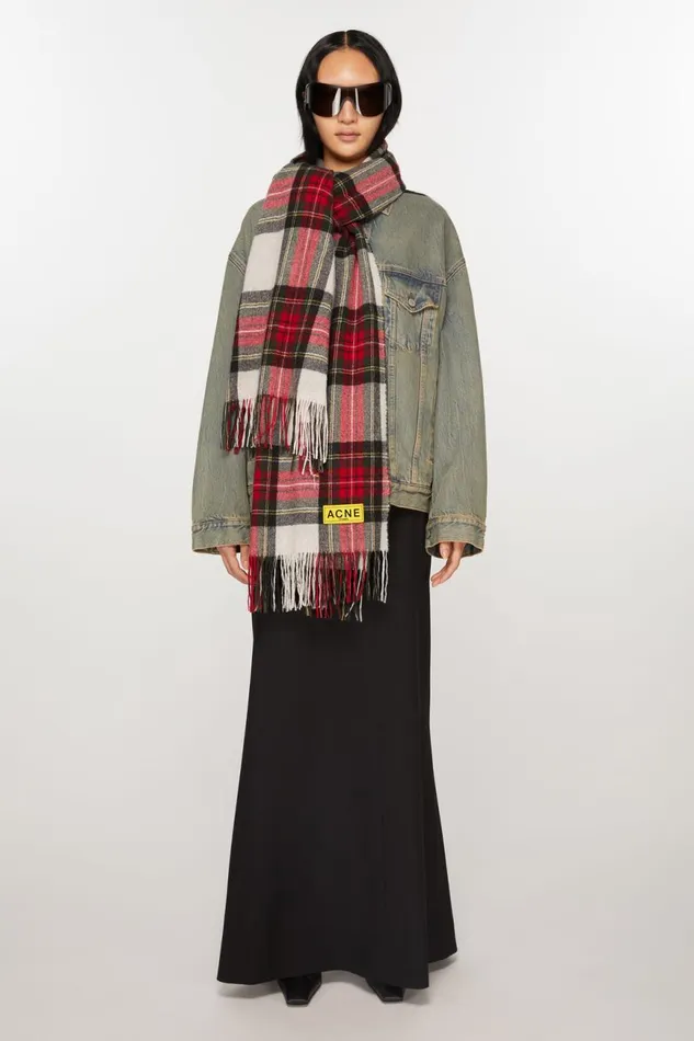 Men Check Fringe Scarf Blackredwhite Acne Studios Scarves