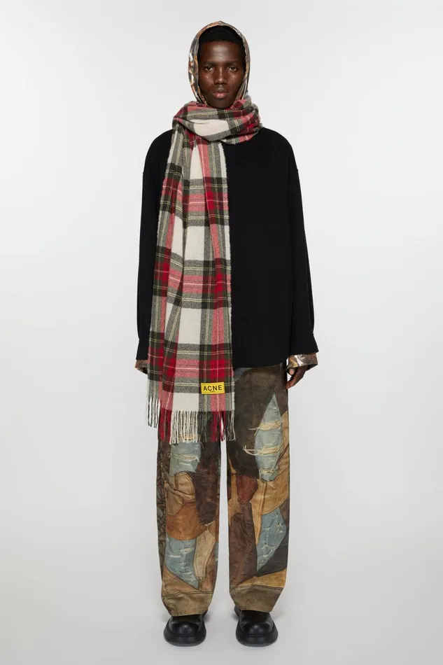 Men Check Fringe Scarf Blackredwhite Acne Studios Scarves