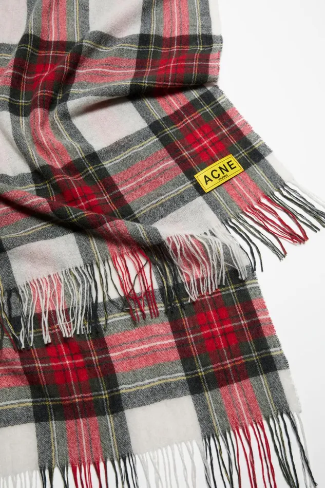 Men Check Fringe Scarf Blackredwhite Acne Studios Scarves