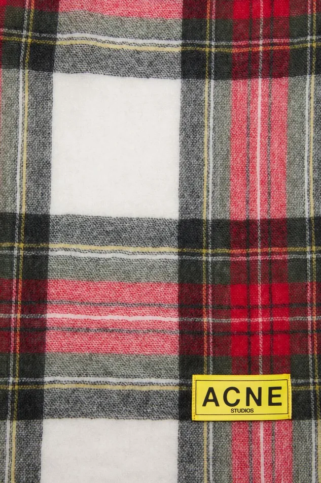 Men Check Fringe Scarf Blackredwhite Acne Studios Scarves