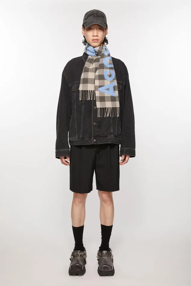 Men Check Logo Scarf 8211 Narrow Brownblue Acne Studios Scarves