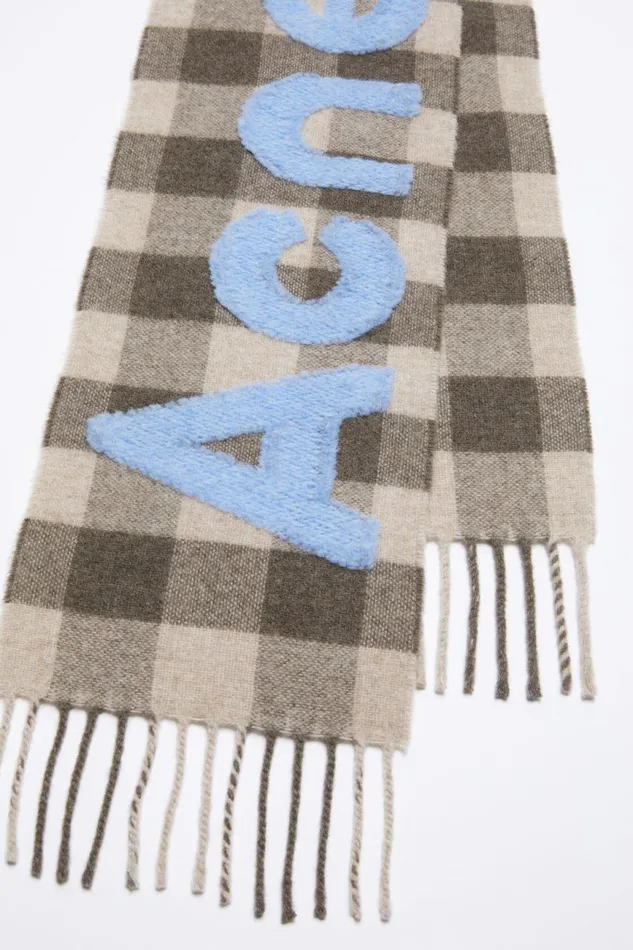 Men Check Logo Scarf 8211 Narrow Brownblue Acne Studios Scarves