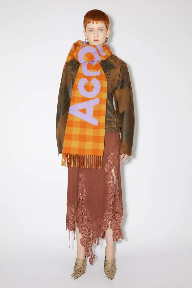 Men Check Logo Scarf Orangelilac Purple Acne Studios Scarves