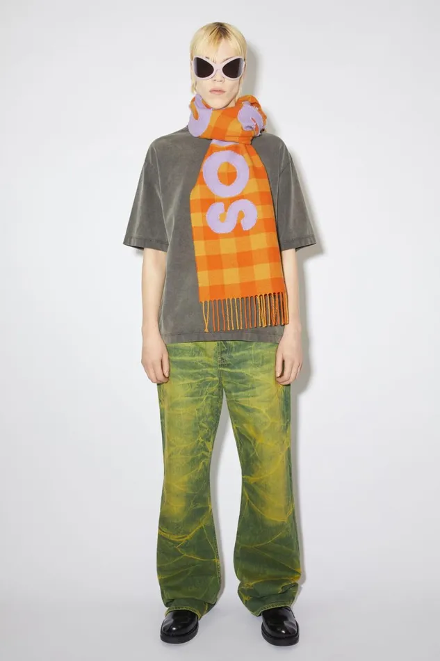Men Check Logo Scarf Orangelilac Purple Acne Studios Scarves