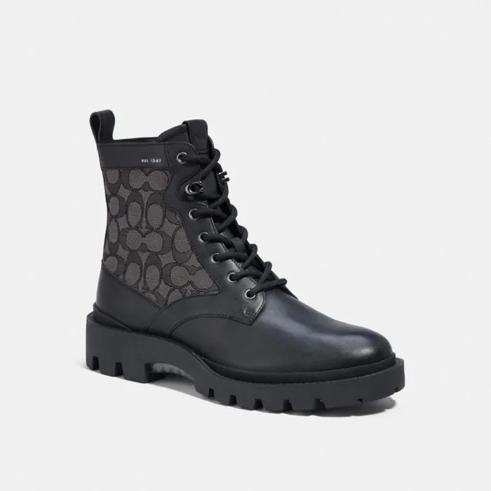 Men Citysole Lace Up Boot In Signature Jacquard Black Coach Boots