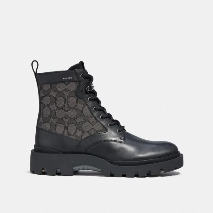 Men Citysole Lace Up Boot In Signature Jacquard Black Coach Boots