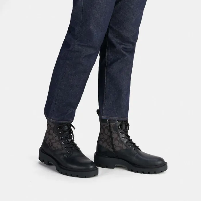 Men Citysole Lace Up Boot In Signature Jacquard Black Coach Boots