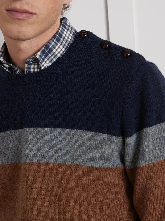 Men Clothing Cyrillus Colorblock Sweater With Round Neckline Rayure Bleue