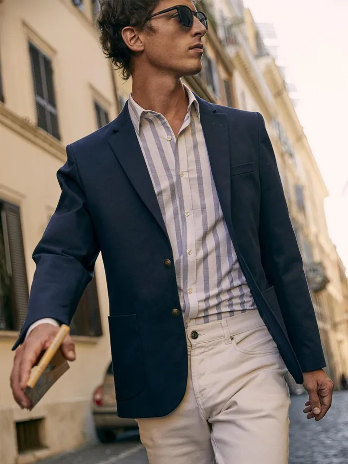 Men Clothing Cyrillus Twill Blazer With Novel Buttons Marine