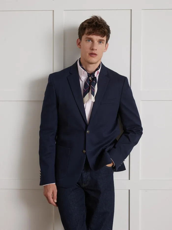 Men Clothing Cyrillus Twill Blazer With Novel Buttons Marine