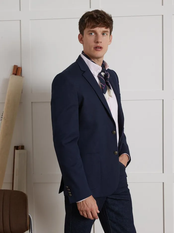 Men Clothing Cyrillus Twill Blazer With Novel Buttons Marine