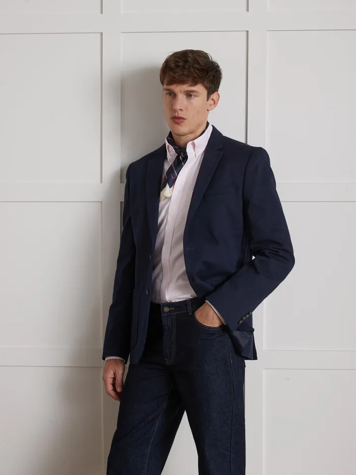 Men Clothing Cyrillus Twill Blazer With Novel Buttons Marine