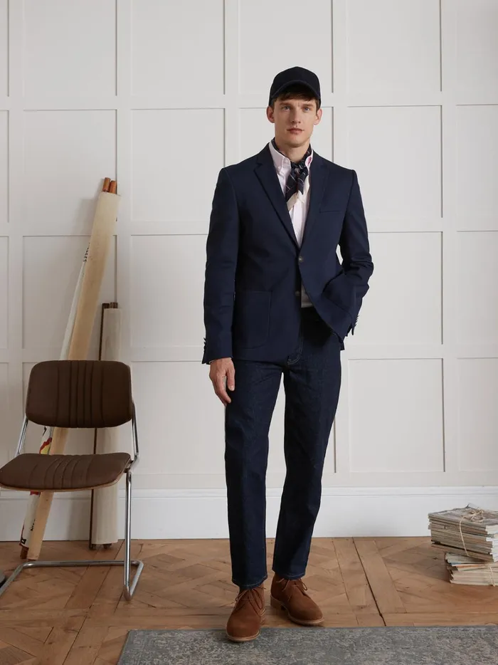Men Clothing Cyrillus Twill Blazer With Novel Buttons Marine