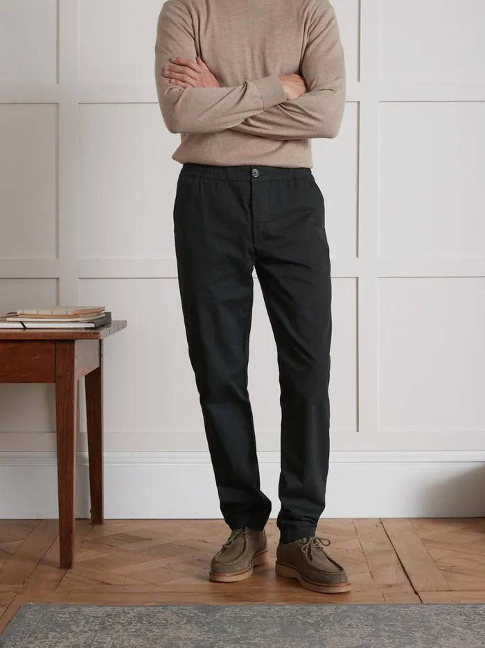Men Clothing Cyrillus Twill Trousers With Elastic Waistband Vert Anglais