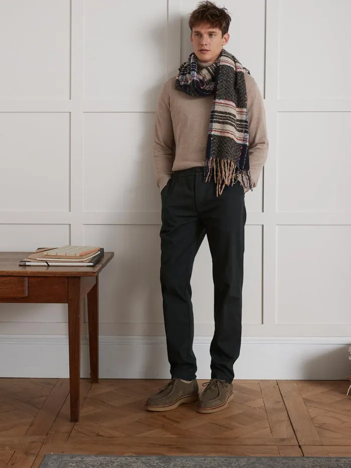 Men Clothing Cyrillus Twill Trousers With Elastic Waistband Vert Anglais
