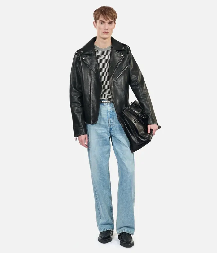 Men Coats and Jackets THE KOOPLES Black Leather Biker Jacket