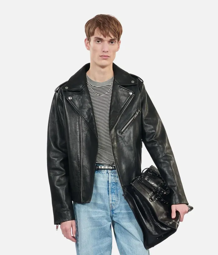 Men Coats and Jackets THE KOOPLES Black Leather Biker Jacket