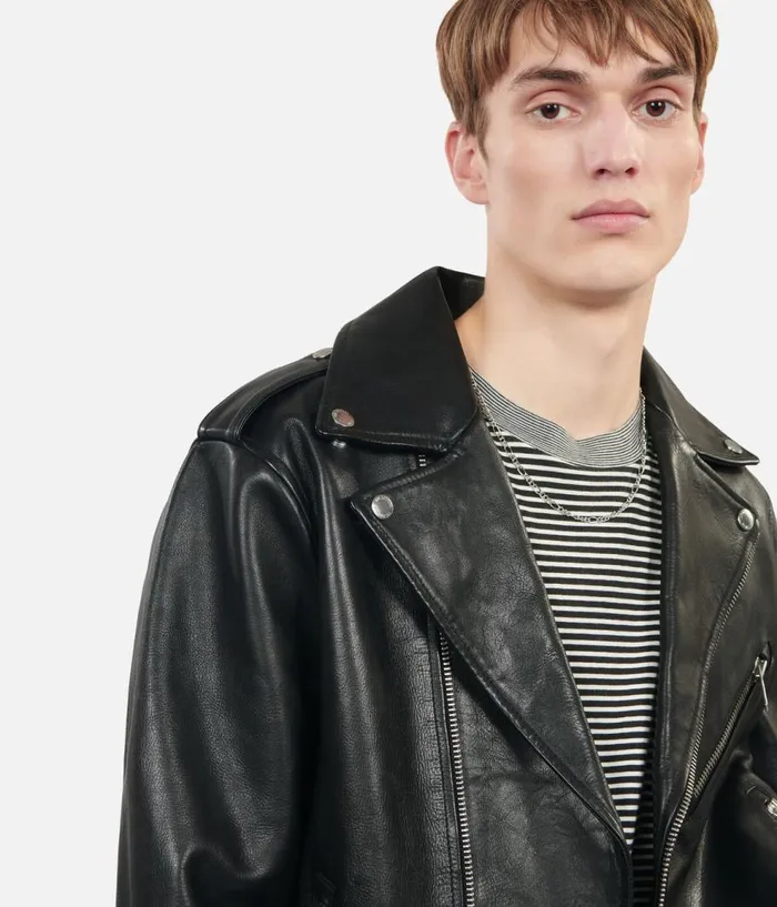 Men Coats and Jackets THE KOOPLES Black Leather Biker Jacket