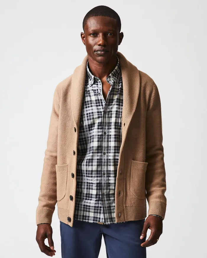 Men Collegiate Cardigan Camel Heather Billy Reid Sweaters and Sweatshirts