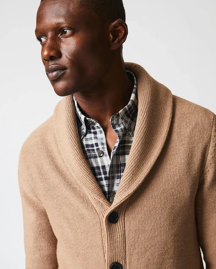 Men Collegiate Cardigan Camel Heather Billy Reid Sweaters and Sweatshirts