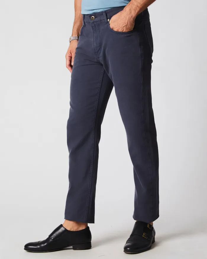Men Cotton Linen 5 Pocket Pant Carbon Blue Billy Reid Bottoms