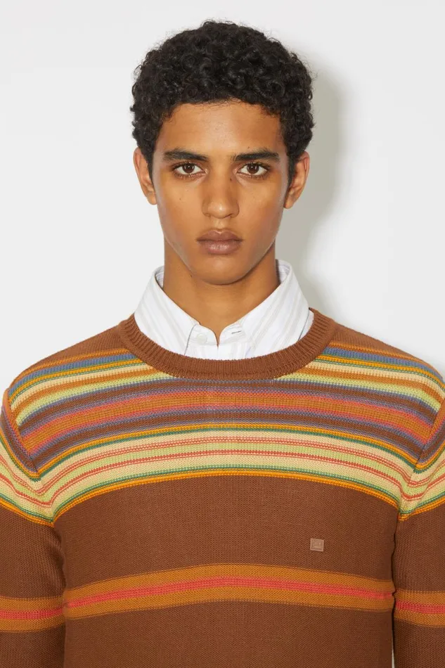 Men Crew Neck Knit Jumper Cinnamon Brownmulti Acne Studios Knitwear