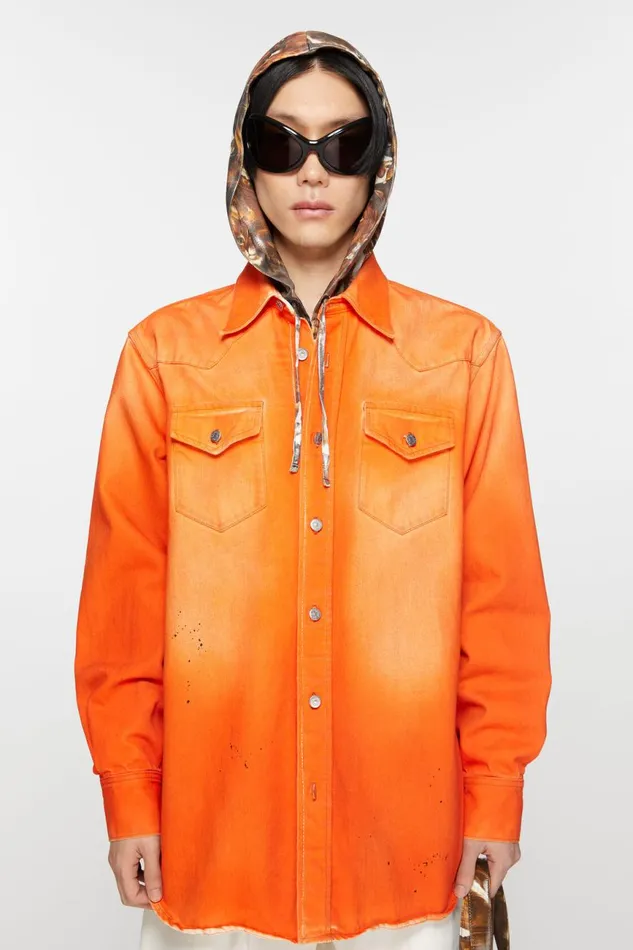 Men Denim Shirt 8211 Relaxed Fit Neon Orange Acne Studios Shirts