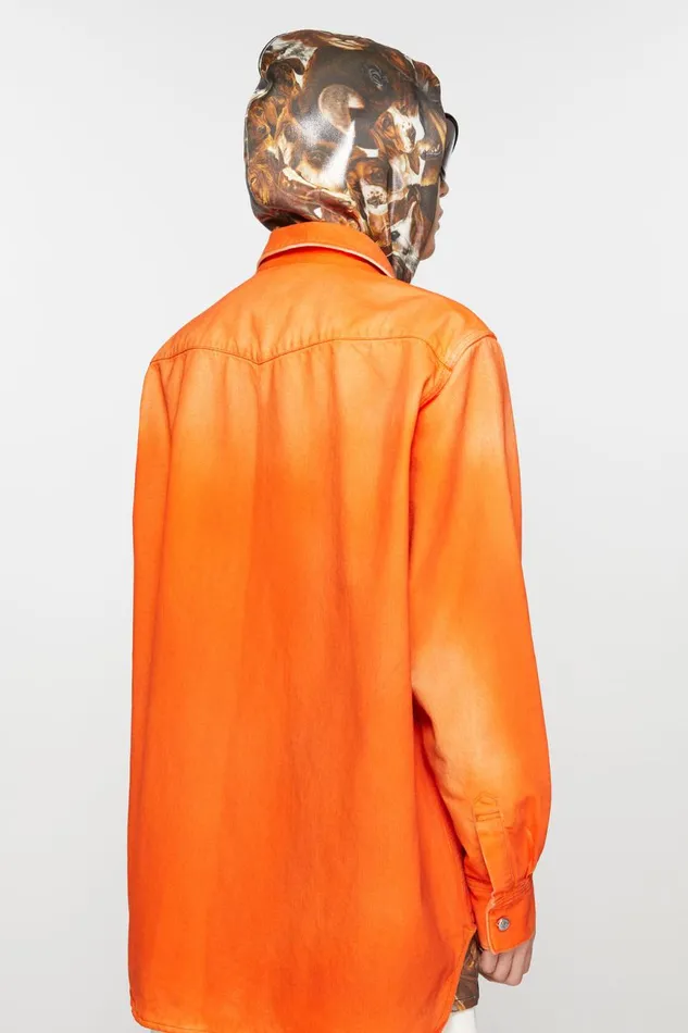 Men Denim Shirt 8211 Relaxed Fit Neon Orange Acne Studios Shirts